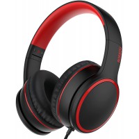 RORSOU R10 On-Ear Headphones with Microphone, Lightweight Folding Stereo Bass Headphones with 1.5M No-Tangle Cord, Portable Wired Headphones for Smartphone Tablet Computer MP3 / 4 (Black) 