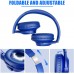 Bluetooth Headphones Over Ear,KVIDIO 55 Hours Playtime Wireless Headphones with Microphone,Foldable Lightweight Headset with Deep Bass,HiFi Stereo Sound for Travel Work Laptop PC Cellphone (Blue)
